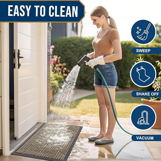 Smiry Front Door Mat Outside Entrance, Heavy Duty Sturdy Natural Rubber Doormat, Trap Dirt and Moisture, Easy Clean Low Profile Mats for Indoor Outdoor Entry, Irregular Triangle (36x24, Camel)