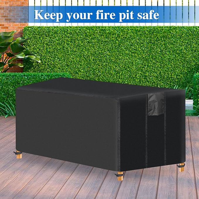 Fire Pit Cover Rectangular- Waterproof Firepit Cover (48L x 28W x 24H inches, Black) Outdoor Fireplace Cover Weatherproof and Non Fading
