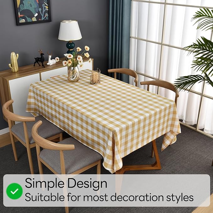 Gingham Table Cloth for Square Tables Yellow Checkered Plaid Tablecloth Heavy Duty Cotton Blend Washable & Wrinkle Table Cover for Outdoor Kitchen Dining Picnic Camping (52x52 Inch)