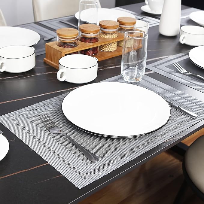 Placemats Set of 4,Washable,Heat and Stain Resistant Indoor/Outdoor Place mats,Vinyl Woven Non Slip Table Mats for Restaurant Table Protection,PVC Placemats(Gray,4PCS)