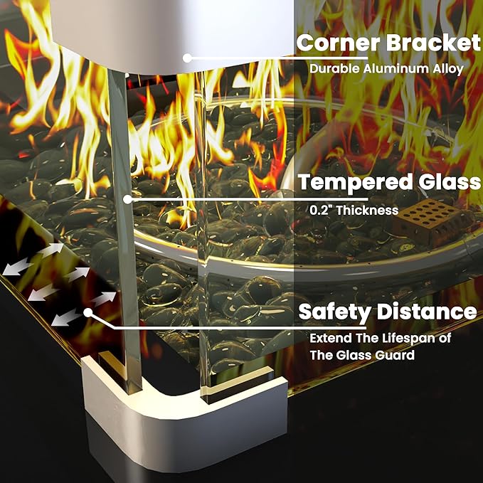 Propane Outdoor Fire Pit Table, 28" Rattan Square Fire Pit Table, Outdoor Gas FirePit With Glass Wind Guard, Tempered Glass Tabletop, Lid, CSA Listed, 50,000 BTU, Outside Patio & Garden, Grayish-White