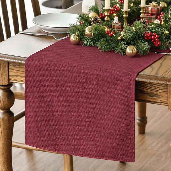 Artoid Mode Dark Red Table Runner, Seasonal Christmas Valentine's Washable Kitchen Dining Table Decoration for Home Party Decor 13x48 Inch