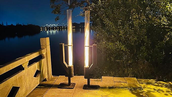 Smokeless Wood Pellet Patio Heater, Spiral Swirling Flame Glass Tube Fire Pit for Patio/Garden/Backyard, Anti-Tip Steel Base with Adjustable Feet, Outdoor Use Only