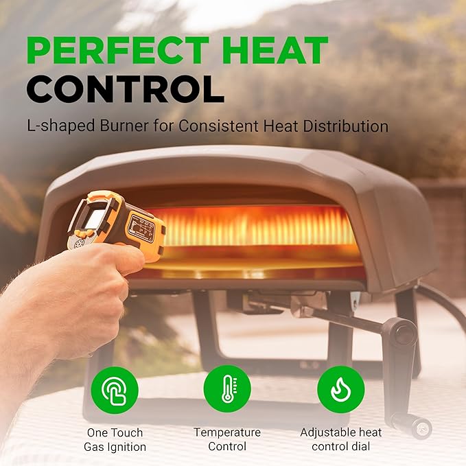 Nutrichef Outdoor Pizza Oven | Cook 12" Pizza in 60 Seconds | Manual 360° Rotating Pizza Stone | Adjustable Heat | Includes Pizza Peel, Pizza Cutter, Stone, Cover, & Hose | Long Handle