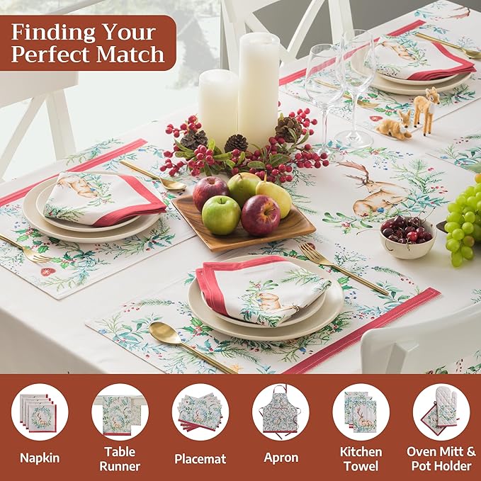 Maison d' Hermine Table Cloth Rectangle Table 100% Cotton 70 x 120 Inches Fall Tablecloth Reusable Everyday Use for Thanksgiving Christmas Decorations Dining Farmhouse Party (Holly Time)