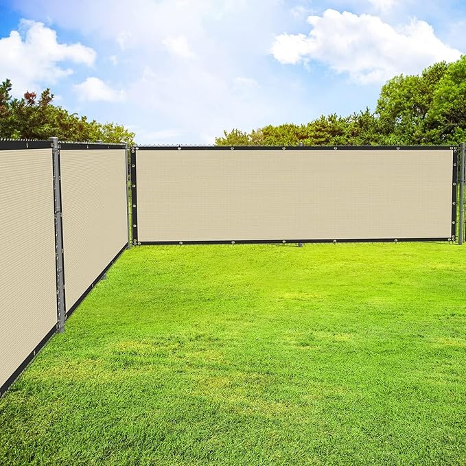 ECOOPTS 4'x112' Privacy Fence Screen Windscreen with Copper Grommets, Fit for Commercial Fence and Residential Garden Outdoor 90% UV Blockage, Cable Zip Ties Included (Beige)