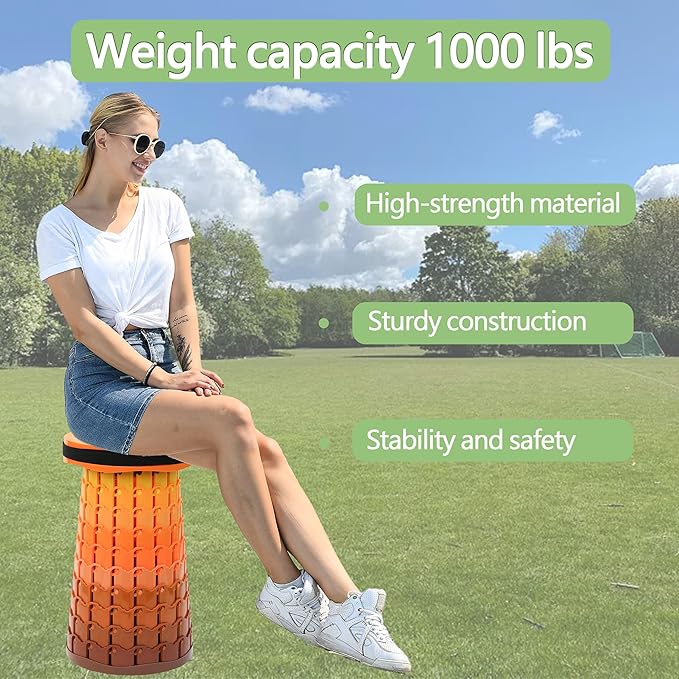 ALEVMOOM Upgraded XXL Telescoping Stool with Cushion,Taller 50cm Wider 30cm Collapsible More Sturdy Capacity 1000Lbs,Portable Camping Adjustable Stool for Garden Fishing Hiking Mountain BBQ (Fire)