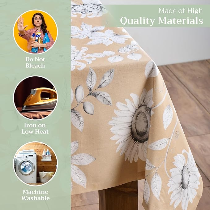 Maison d' Hermine Table Cloth Rectangle Table 100% Cotton 70 x 90 Inches Fall Tablecloth Reusable Everyday Use for Thanksgiving Christmas Decorations Dining Farmhouse Party (Pretty Autumn)