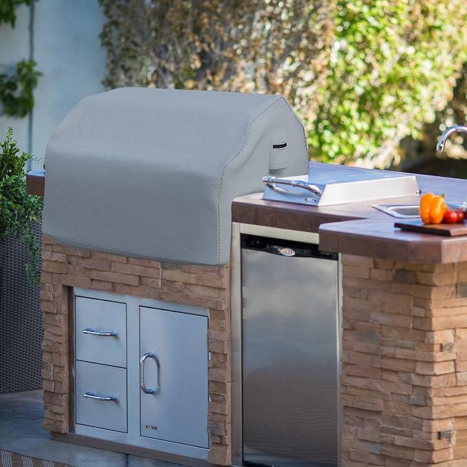 Covers & all Built-in Outdoor Grill Cover, Durable Heavy Duty 18 Oz Waterproof Cover Tuff Material with Air Pocket & Elastic for Snug Fit (57" W x 27" D x 26" H inches, Gray)