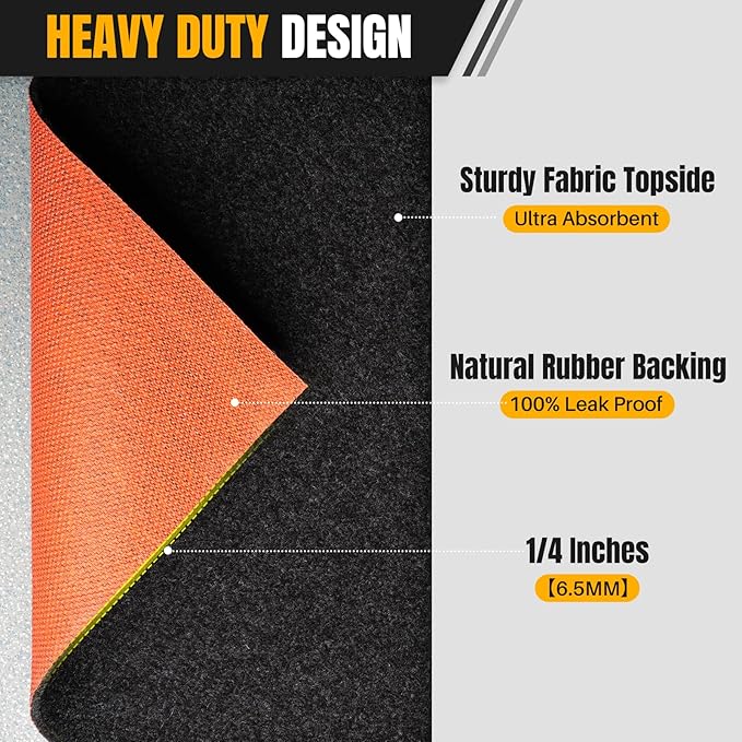 Heavy Duty Oil Spill Mat, Garage Floor Mat for Under Car, 64" X 64", Waterproof, 1/4" Rubber Backing Protects Floor, Reusable, Absorbs All Types of Spills (Black, 64" X 64")