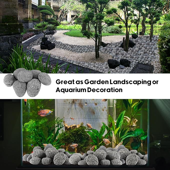 Skyflame 3-5 Inch Round Lava Rock Pebbles, 15 Pounds Black Natural Tumbled Stones for Indoor Outdoor Gas Fire Pit|Fireplaces|Garden Landscaping Decoration| Cultivation of Potted Plants