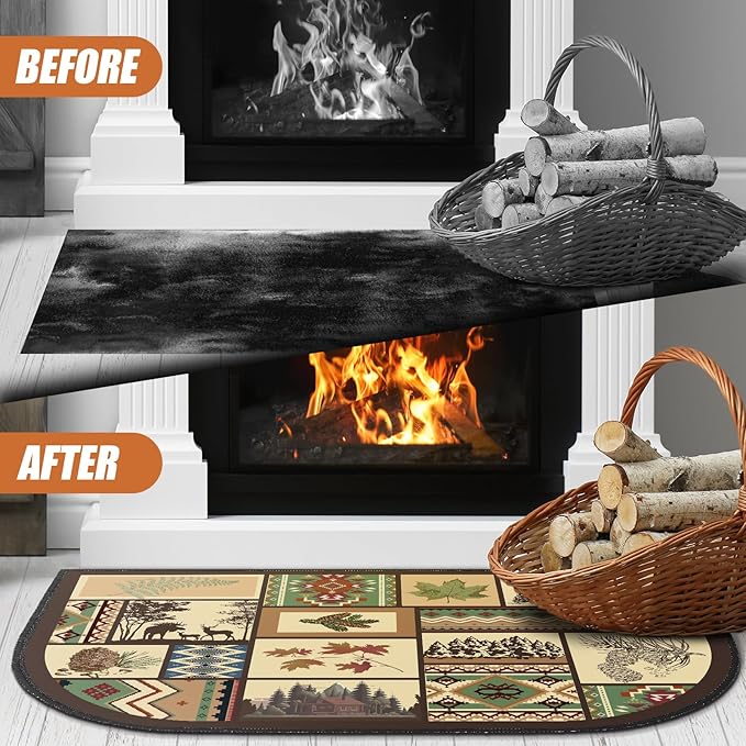 Demissle Cabin Fireplace Hearth Rug Fireplace Mats Cabin Southwestern Fireproof Rug Fire Resistant Mat for Wood Stove Floor for Kitchen Indoor Outdoor(24 x 59 Inch,Vintage)