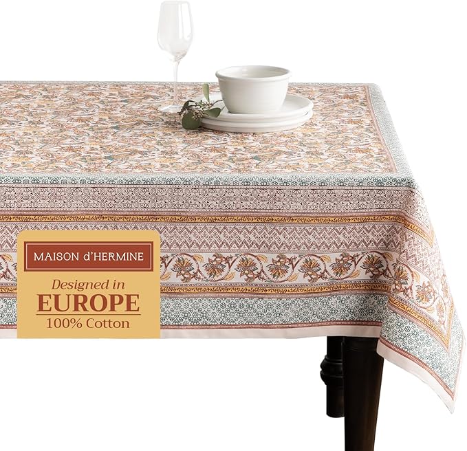 Maison d' Hermine Table Cloth Rectangle Table 100% Cotton 70 x 90 Inches Fall Tablecloth Reusable Everyday Use for Thanksgiving Christmas Decorations Dining Farmhouse Party (Nila)