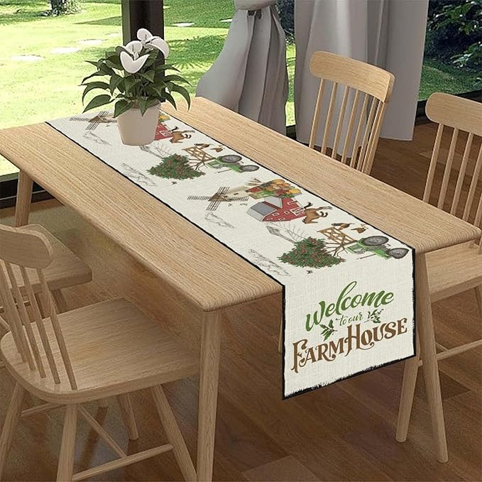 Farmhouse Horse Table Runner, Rustic Rooster Truck Tree Butterfly Animals Coffee Table Center Decor for Family Kitchen and Living Room Outdoor Country Holiday Party Table Decorations, 13" X 72"