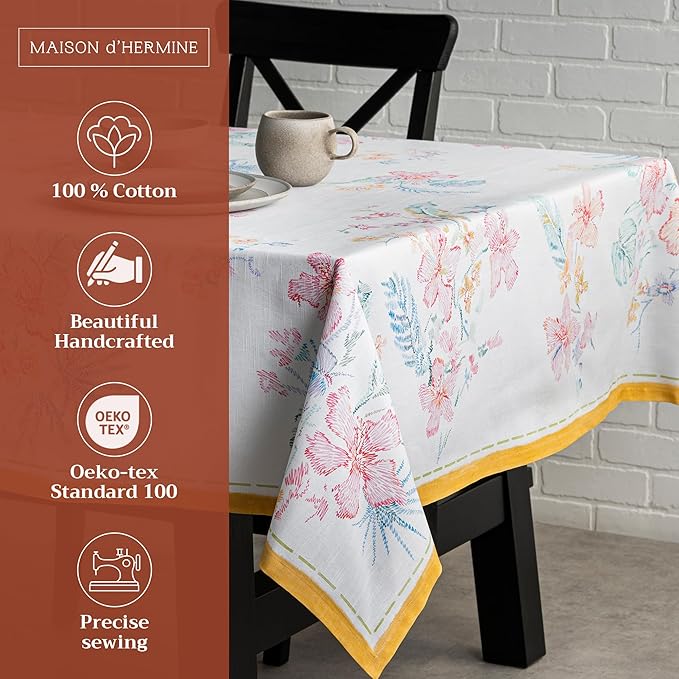 Maison d' Hermine Table Cloth Square Table 100% Cotton 54 x 54 Inches Tablecloth Reusable Decorative for Dining Room, Farmhouse, Home, Party, Festive & Wedding Spring Summer - Paradise Island