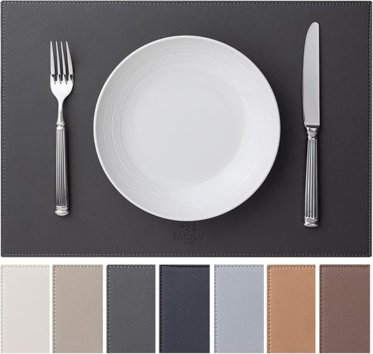 Faux Leather Placemats Set of 8 Vinyl Washable Wipeable Table Mats for Kitchen Dining Table Heat Resistant Waterproof Modern Indoor/Outdoor Placemats Non-Slip Easy Clean Place Mats (Dark Gray)