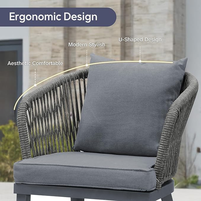 PURPLE LEAF 9 Pieces Patio Dining Set Wicker Outdoor Furniture Rectangular Table and Chairs Set for Garden Deck Aluminum Frame Backyard Kitchen Set, Cushions and Pillows Included Grey