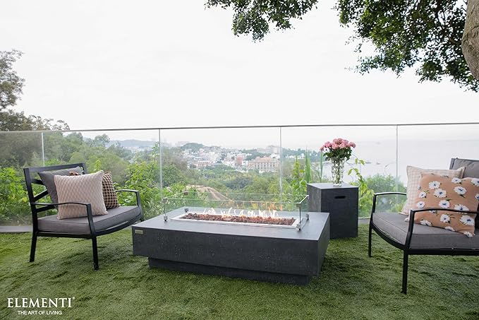 Elementi | Bundle Hampton Gas Fire Pit Cast Concrete 56" Rectangular Fire Table, Outdoor Fire Pit Electronic Ignition | Canvas Cover, Lava Rock Included | Dark Gray (Propane Gas)