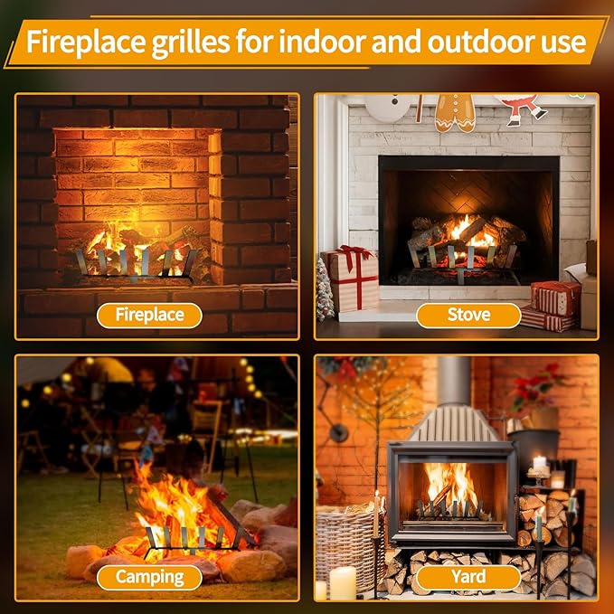 Fireplace Grate, 30 inch Solid Fireplace Log Holder, Heavy Duty Cast Iron Firewood Log Burning Rack Fire Grates for Inside Fireplace Accessories