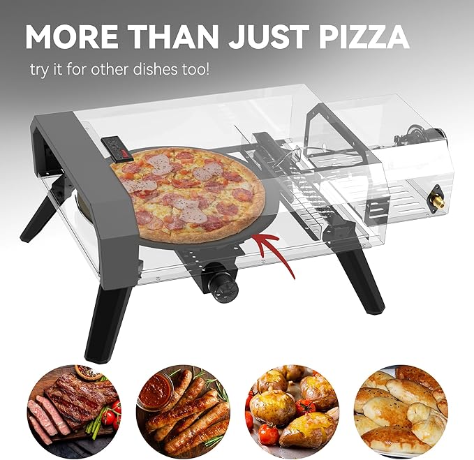 Outdoor Pizza Oven with 13-Inch Pizza Stone, 13,000 BTU, Portable Propane Gas Pizza Maker with Collapsible Legs for Backyard, Outdoor, Handmade Pizza, Black, GP1301-SC
