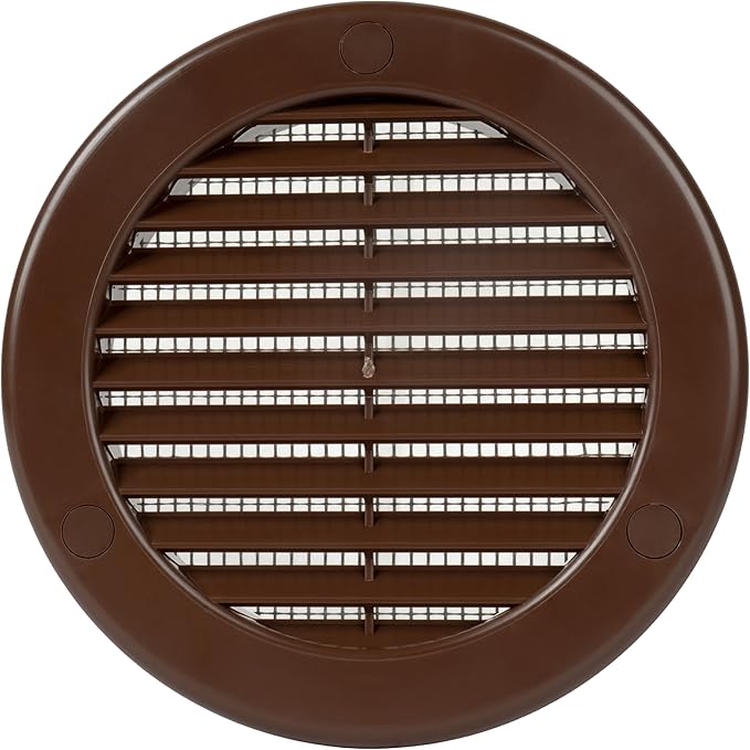 Repa Market 4 Inch (Opening) Brown Round Air Vent Cover - Pack of 5 Plastic Fresh Air Intake Vent - Grill Cover with Nylon Mesh Screen - Wall or Ceiling HVAC Return Air Register - Modern Soffit Vents