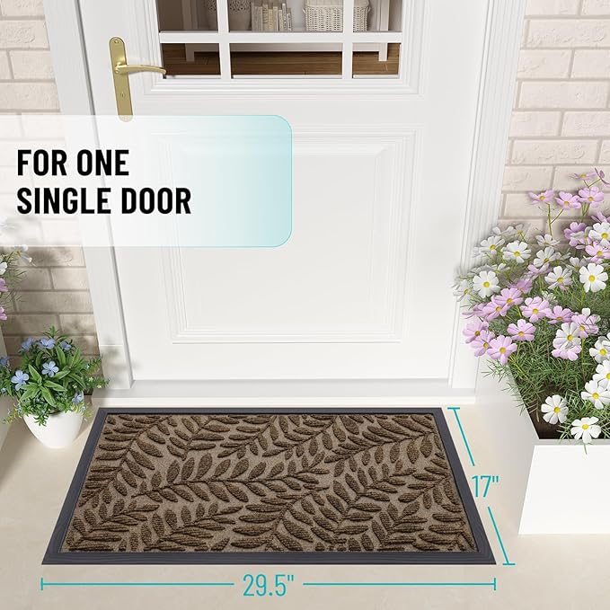 OLANLY Door Mat Indoor Outdoor Entrance, 29.5x17, Waterproof All-Weather All-Season Doormat, Sturdy Natural Rubber, Stain and Fade Resistant, Low Profile, Easy Clean Patio Entryway Mat, Medium Brown