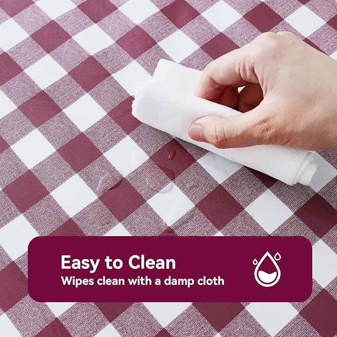 Romanstile Rectangle Vinyl Tablecloth, 100% Waterproof Buffalo Gingham Plastic Table Cloth, Heavy Duty Wipeable Checkered Table Covers for Outdoor, Camping, Picnic, Patio - 54 x 108, Burgundy