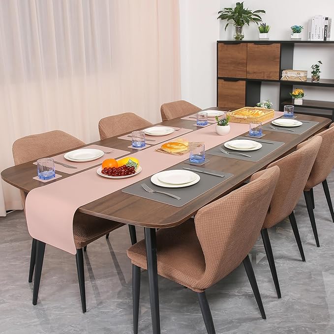 Myir JUN Table Runner Double Sided Vinyl Runner Table 94 Inch Long Runner for Table Washable Waterproof Non-Slip for Home Decorations Gray Pink,12 x 94 inch