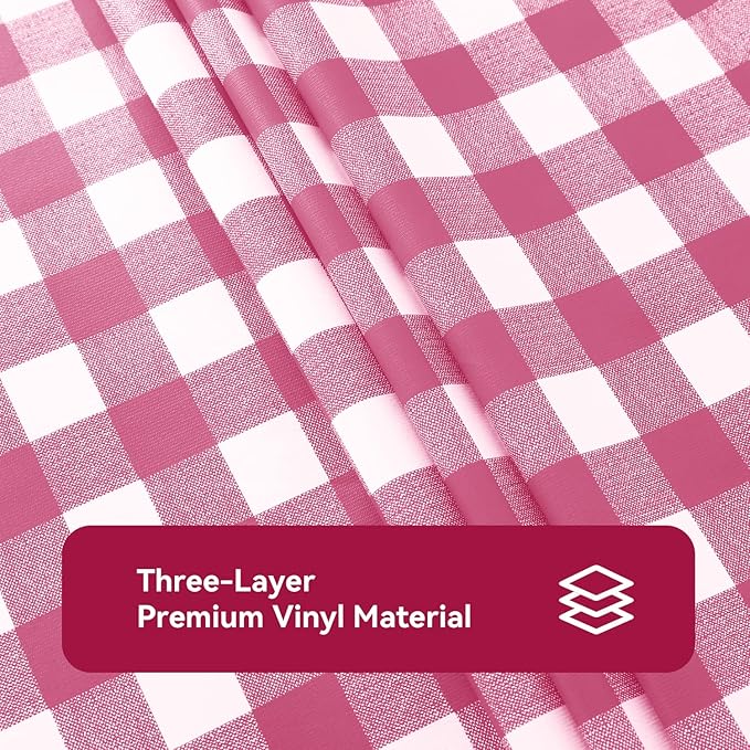 Romanstile Square Vinyl Tablecloth, 100% Waterproof Buffalo Gingham Plastic Table Cloth, Heavy Duty Wipeable Checkered Table Covers for Outdoor, Camping, Picnic, Patio - 54 x 54, Hot Pink