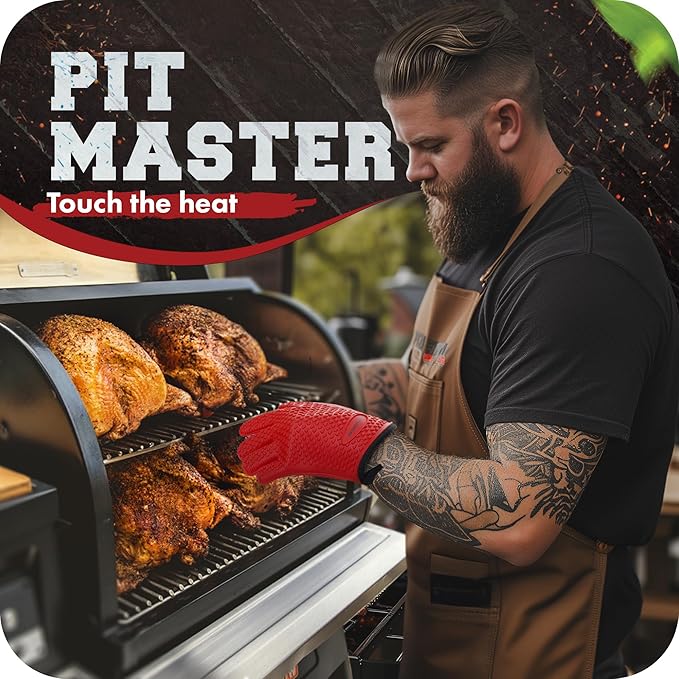 KITCHEN PERFECTION XL Silicone Smoker Oven Gloves-Extreme Heat Resistant BBQ Gloves-Handle Hot Food Right on Your Grill Fryer&Pit|Waterproof Grilling Cooking Baking Mitts|Superior Value Set+3 Bonuses