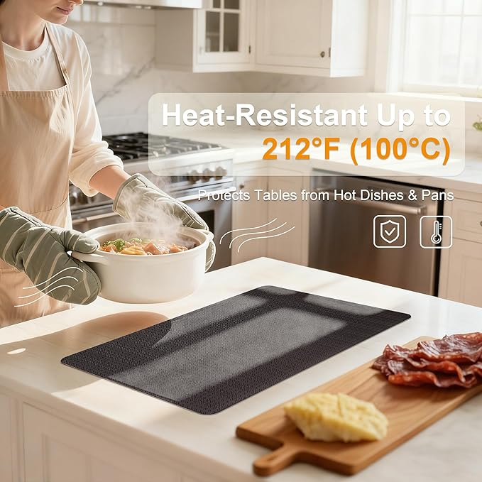 Faux Leather Placemats Set of 4 – 17x12 Inch Vinyl Table Mats, Heat Resistant, Non Slip, Wipeable & Washable, Easy to Clean Dining Table Decor for Kitchen & Dining Room（Dark Brownish Black）