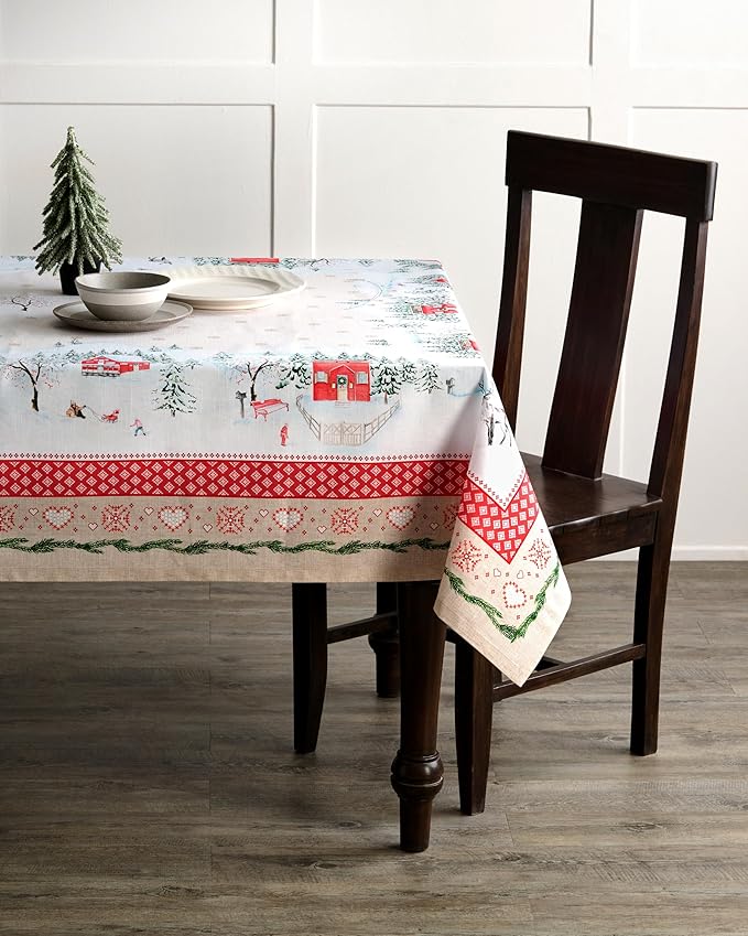 Maison d' Hermine Table Cloth Rectangle Table 100% Cotton 70 x 90 Inches Fall Tablecloth Reusable Everyday Use for Thanksgiving Christmas Decorations Dining Farmhouse Party (Rural Christmas)