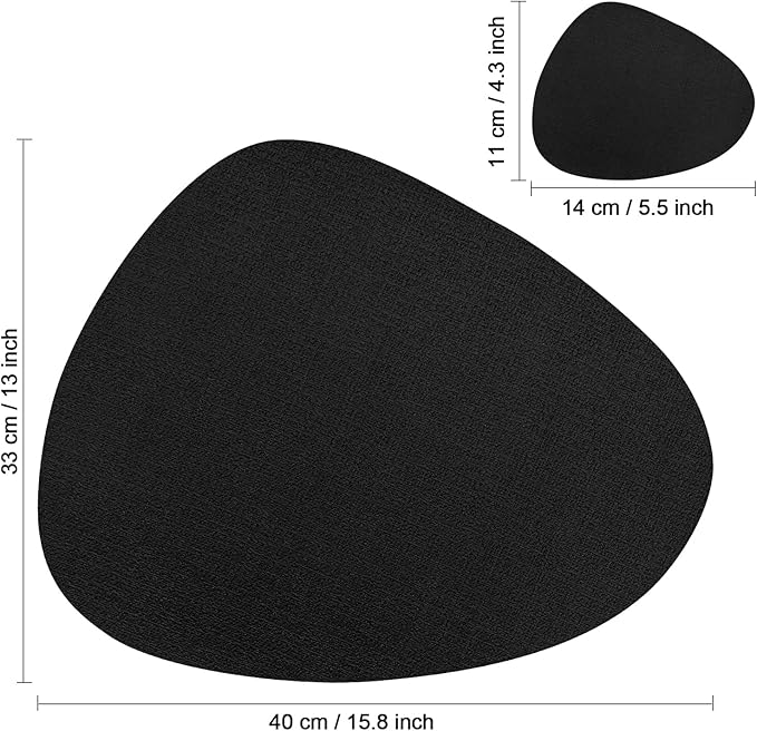 Placemats and Coasters, Washable Reversible Placemats Round Faux Leather Wipeable Place Mats Non Slip Heat Resistant Indoor Outdoor Table Mats (Set of 6, Cream Black)