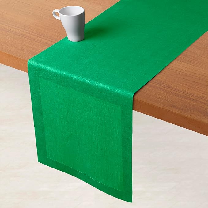 D'Moksha Homes Linen Kelly Green Table Runner 144 Inches Long - 100% Pure Linen Extra Long Table Runner 14 x 144 Inch for Winter, Holiday - Machine Washable