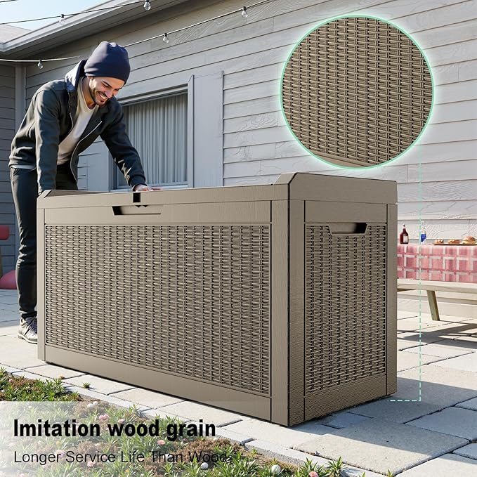 60 Gallon Outdoor Storage Box – Resin Deck Box with Lockable Lid, Waterproof Patio Furniture Storage for Tools, Garden & Yard Organization