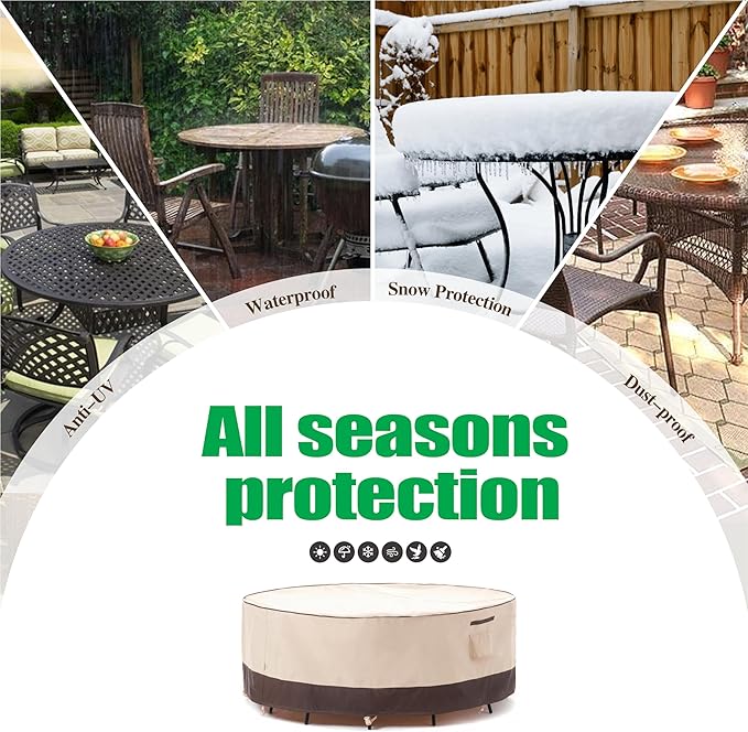 F&J Outdoors Patio Furniture Covers Waterproof UV Resistant Rip-stop Fabric Outdoor Table Cover Round Furniture Cover, 72" Dia x 27.5" H