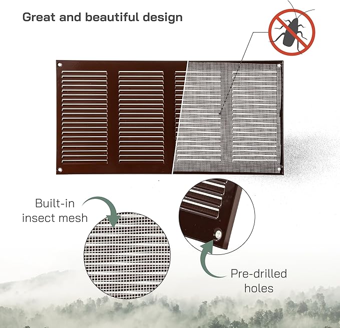 Vent Systems 16" x 8" Inch (Overall Dimensions) Pack of 2 - Brown - Air Vent Cover Metal Air Return Grill with Built-in Pest Guard Screen HVAC Vent Duct Cover for Home Improvement
