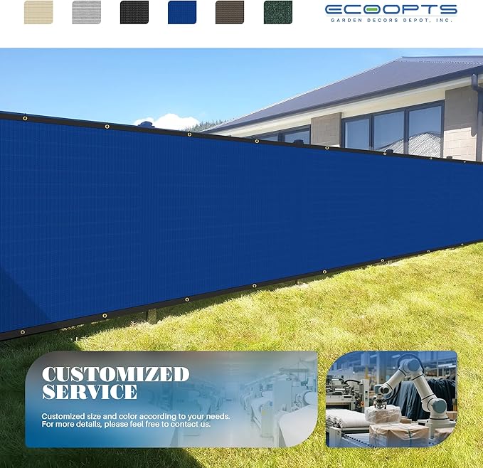 ECOOPTS 4'x246' Privacy Fence Screen Windscreen with Copper Grommets, Fit for Commercial Fence and Residential Garden Outdoor 90% UV Blockage, Cable Zip Ties Included (Blue)