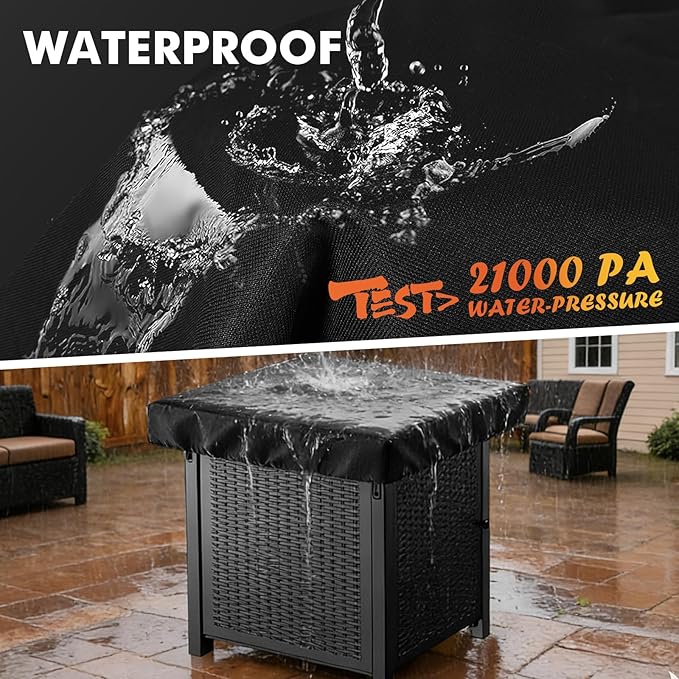 Outdoor Fire Pit Cover Square, Waterproof Fire Pit Cover for 32"-36" Square Fire Pit Tables, Industrial-Grade 3-Layer Structure 600D Fabric,UV Proof & Tear-Resistant Outdoor Firepit Cover