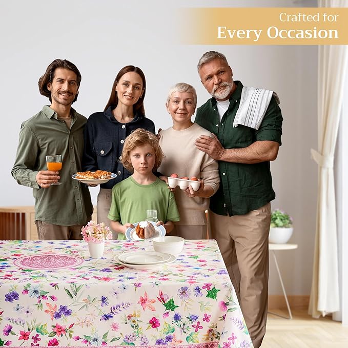 Maison d' Hermine Table Cloth Rectangle Table 100% Cotton 60 x 108 Inches Tablecloth Reusable Decorative Everyday Use for Dining Room, Farmhouse, Home, Party, Festive & Wedding Spring Summer - Chardon