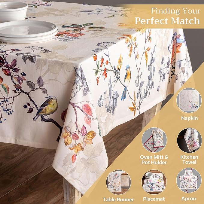 Maison d' Hermine Table Cloth Rectangle Table 100% Cotton 60 x 120 Inches Fall Tablecloth Reusable Everyday Use for Thanksgiving Christmas Decorations Dining Farmhouse Party (Equinoxe - Beige)