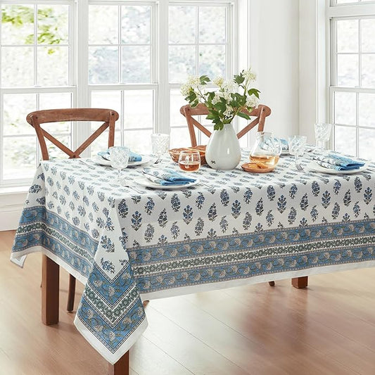 Elrene Home Fashions Tropez Paisley Block Print Coastal Stain & Water Resistant Indoor/Outdoor Fabric Rectangle Tablecloth, 60"x144"