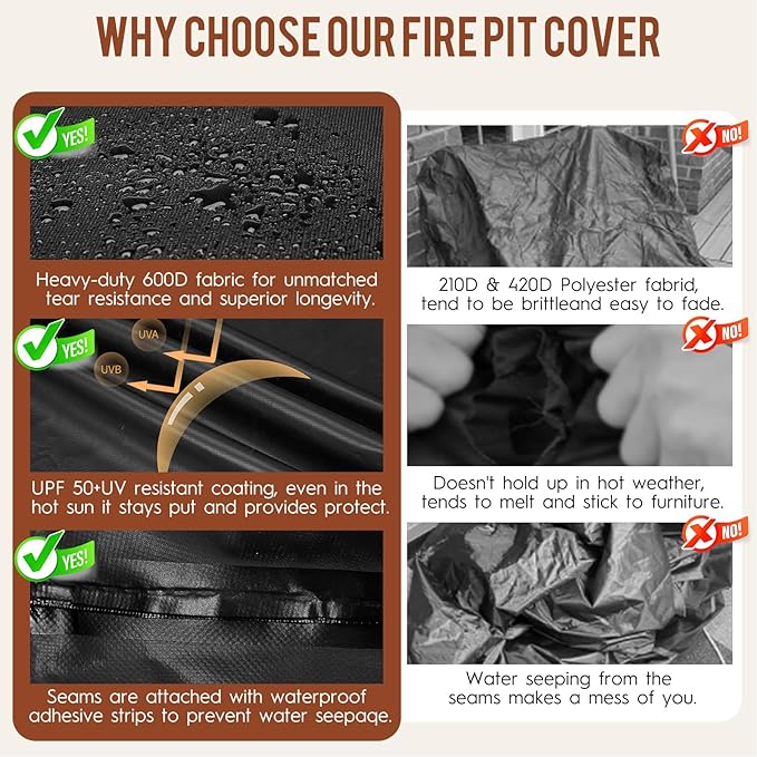Fire Pit Cover Outdoor Rectangle 56"L x 38"W x 24"H Heavy-Duty Waterproof 600d Oxford Fading Resistant Tear-Resistant Patio Gas Fire Pit Table Cover Coffee Table Cover
