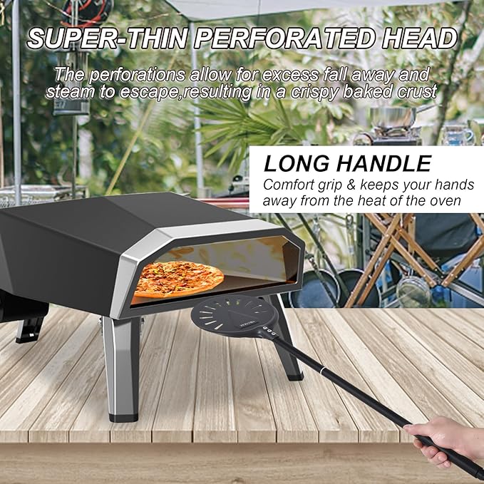 Turning Pizza Peel, 8 Inch with 25 Inch Handle Round Pizza Turning Peel, Professional Anodized Aluminum Turning Pizza Spatula, 33 Inch overall