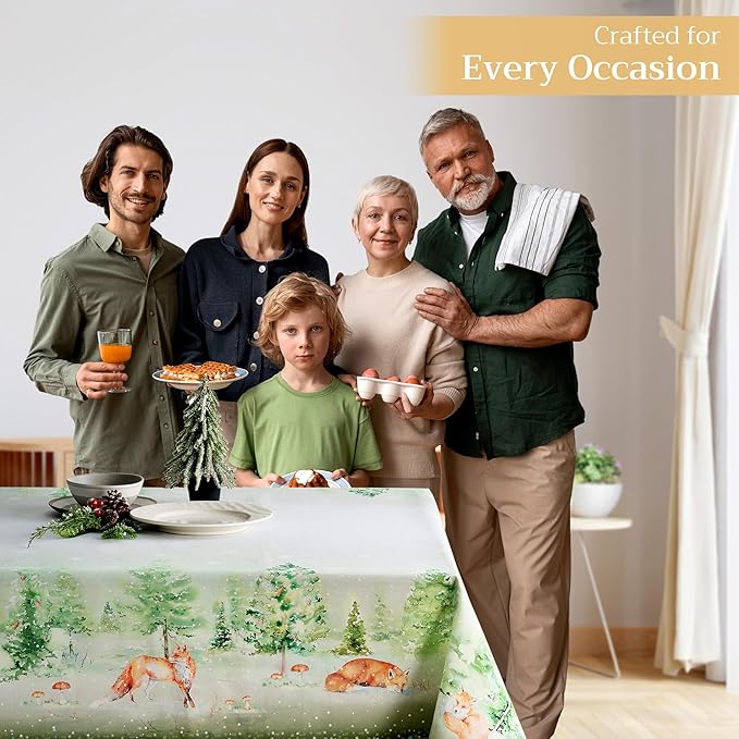 Maison d' Hermine Table Cloth Rectangle Table 100% Cotton 60 x 108 Inches Fall Tablecloth Reusable Everyday Use for Thanksgiving Christmas Decorations Dining Farmhouse Party (Winter Mornings)