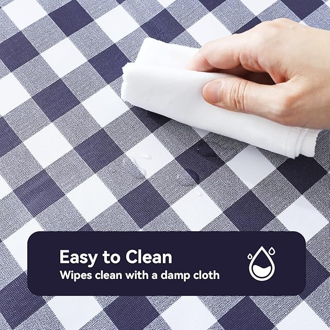 Romanstile Square Vinyl Tablecloth, 100% Waterproof Buffalo Gingham Plastic Table Cloth, Heavy Duty Wipeable Checkered Table Covers for Outdoor, Camping, Picnic, Patio - 54 x 54, Navy Blue