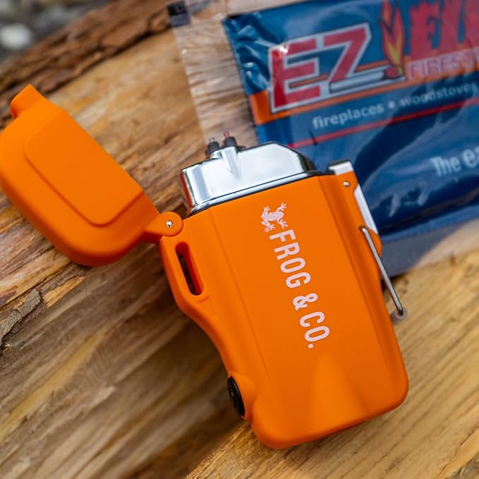 – 50 Pack All-Natural Fire Starters for Campfires, Fire Pits, BBQs & Fireplaces – Long Burning, Weather-Resistant, Non-Toxic + Survival Frog Rechargeable Lighter Kit