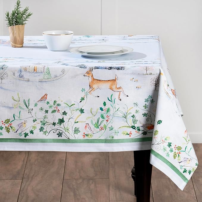 Maison d' Hermine Table Cloth Rectangle Table 100% Cotton 60 x 120 Inches Fall Tablecloth Reusable Everyday Use for Thanksgiving Christmas Decorations Dining Farmhouse Party (Snowy World)