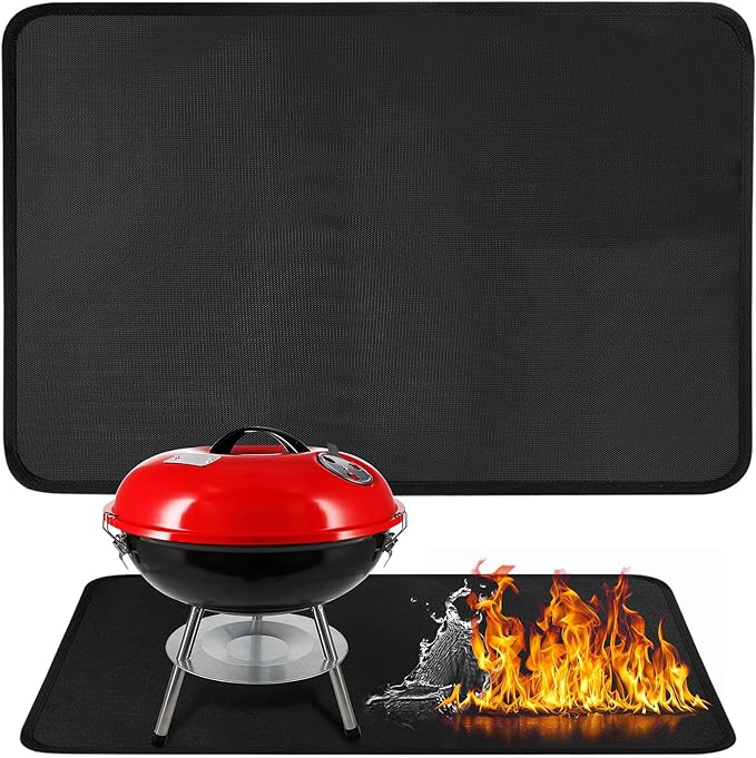 Heat Resistant Mats for Countertop and Grill Table, Fireproof Grill Mats for Camping Table Mat, Portable Charcoal and Gas Grill, Pizza Oven Compatible with Blackstone, Ninja 25x19.5x0.02in, Black