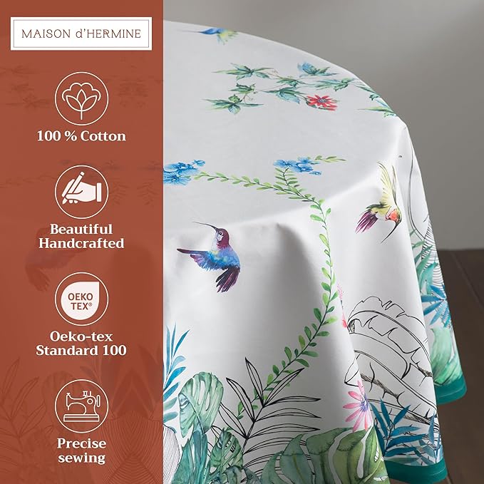 Maison d' Hermine Table Cloth Round Table 100% Cotton 63 Inches Tablecloth Reusable Decorative Everyday Use for Dining Room, Farmhouse, Home, Party, Festive & Wedding Spring Summer - Tropiques